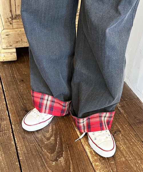 DOUBLE NAME(ダブルネーム)の「ヘリンボーンツイル×チェック タックワイドパンツ(その他パンツ・レディース・カーキ/オレンジ/ブラック・FREE)」の18枚目の写真