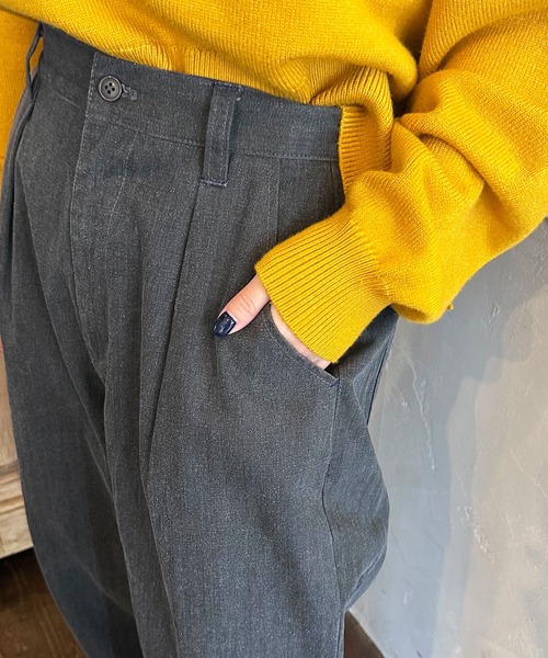 DOUBLE NAME(ダブルネーム)の「ヘリンボーンツイル×チェック タックワイドパンツ(その他パンツ・レディース・カーキ/オレンジ/ブラック・FREE)」の19枚目の写真