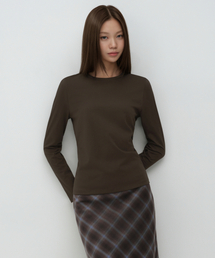 ウィメンズフレキシブルクルーネック長袖Tシャツ[ダークブラウン]