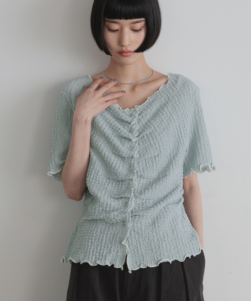 LOWRYS FARM(ローリーズファーム)の「カットギャザーカーディガンSS 1053681(カーディガン/ボレロ・レディース・ブラック/オフホワイト/ブルー・FREE)」の10枚目の写真