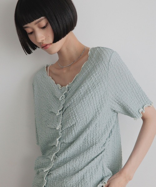LOWRYS FARM(ローリーズファーム)の「カットギャザーカーディガンSS 1053681(カーディガン/ボレロ・レディース・ブラック/オフホワイト/ブルー・FREE)」の11枚目の写真