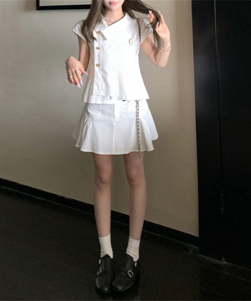 Girly Doll(ガーリードール)の「【セットアップ】アシメブラウス&フレアミニスカート(セットアップ・レディース・ホワイト・L/M)」の5枚目の写真