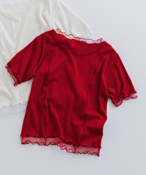 niko and...(ニコアンド)の「【WILLIAM B.ELIOTT】フライスチュールプルオーバー(Tシャツ/カットソー・レディース・レッド/オフホワイト・MEDIUM/LARGE)」の1枚目の写真