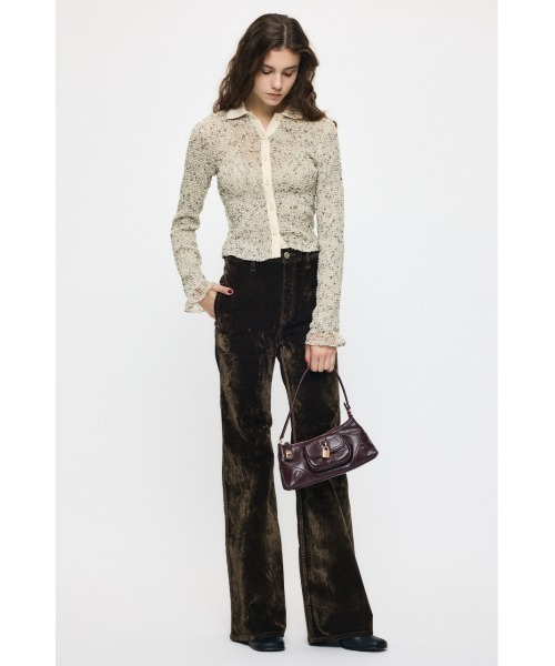 MOUSSY(マウジー)の「【26年AW新作】KNITTING COLLAR SHEER シャツ(シャツ/ブラウス・レディース・ブラウン/ネイビー/アイボリー・FREE)」の7枚目の写真