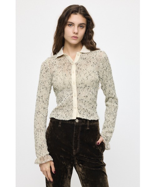 MOUSSY(マウジー)の「【26年AW新作】KNITTING COLLAR SHEER シャツ(シャツ/ブラウス・レディース・ブラウン/ネイビー/アイボリー・FREE)」の8枚目の写真