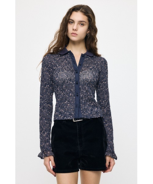 MOUSSY(マウジー)の「【26年AW新作】KNITTING COLLAR SHEER シャツ(シャツ/ブラウス・レディース・ブラウン/ネイビー/アイボリー・FREE)」の16枚目の写真