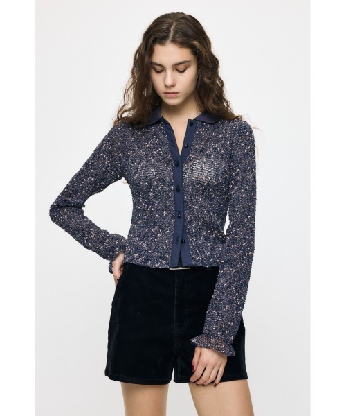 MOUSSY(マウジー)の「【26年AW新作】KNITTING COLLAR SHEER シャツ(シャツ/ブラウス・レディース・ブラウン/ネイビー/アイボリー・FREE)」の19枚目の写真