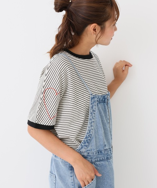 HEART MARKET(ハートマーケット)の「ハート袖刺繍BIG T(Tシャツ/カットソー・レディース・ブラック系/ミント/ネイビー/ナチュラル・FREE)」の2枚目の写真