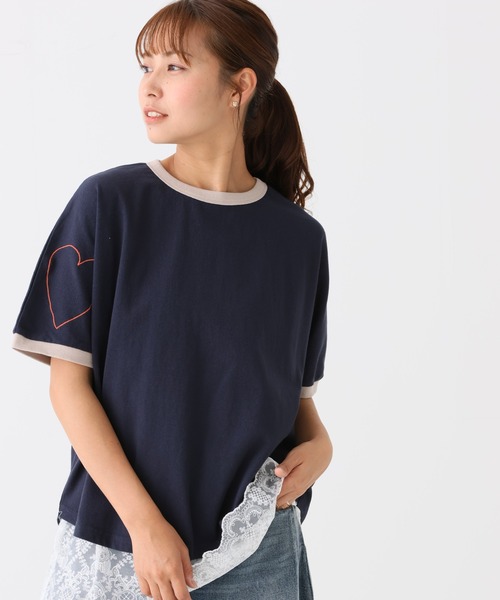 HEART MARKET(ハートマーケット)の「ハート袖刺繍BIG T(Tシャツ/カットソー・レディース・ブラック系/ミント/ネイビー/ナチュラル・FREE)」の4枚目の写真