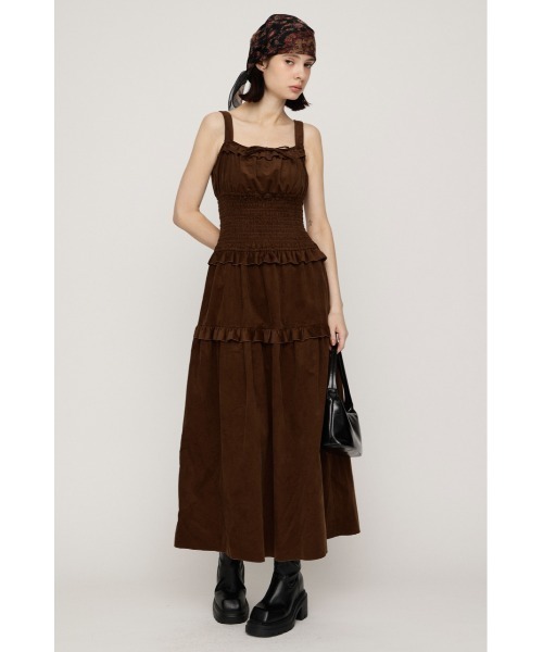 SLY(スライ)の「SHIRRING FRILL L/OP シャーリングフリルロングワンピース 秋服 キャミワンピース(ワンピース・レディース・ブラック系その他2/ネイビー系/ブラウン・1/2)」の2枚目の写真