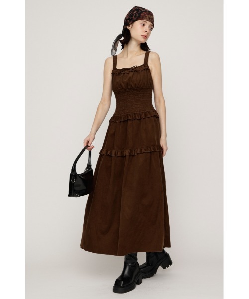 SLY(スライ)の「SHIRRING FRILL L/OP シャーリングフリルロングワンピース 秋服 キャミワンピース(ワンピース・レディース・ブラック系その他2/ネイビー系/ブラウン・1/2)」の8枚目の写真