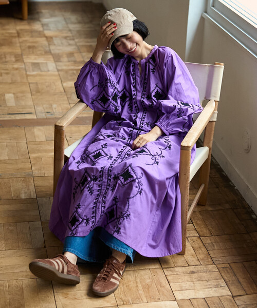 Freada(フリーダ)の「Freada/フリーダ インド ワントーン刺繍 ワンピース(ワンピース・レディース・ブラック/パープル・ONE SIZE)」の19枚目の写真