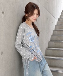 HOOK for girls 裾アシメシャーリング グラフィック ニットロンT