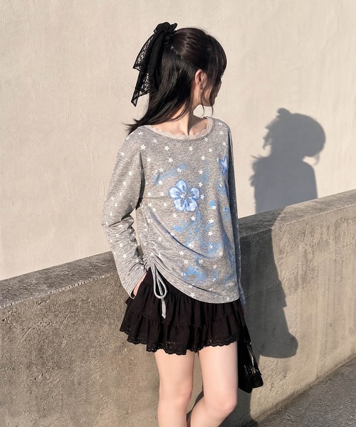 HOOK(フック)の「HOOK for girls 裾アシメシャーリング グラフィック ニットロンT(Tシャツ/カットソー・レディース・グレー/イエロー・FREE)」の12枚目の写真