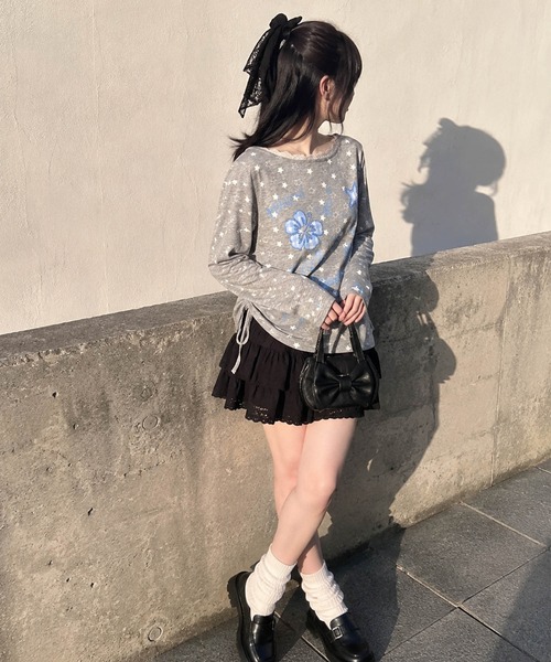 HOOK(フック)の「HOOK for girls 裾アシメシャーリング グラフィック ニットロンT(Tシャツ/カットソー・レディース・グレー/イエロー・FREE)」の14枚目の写真