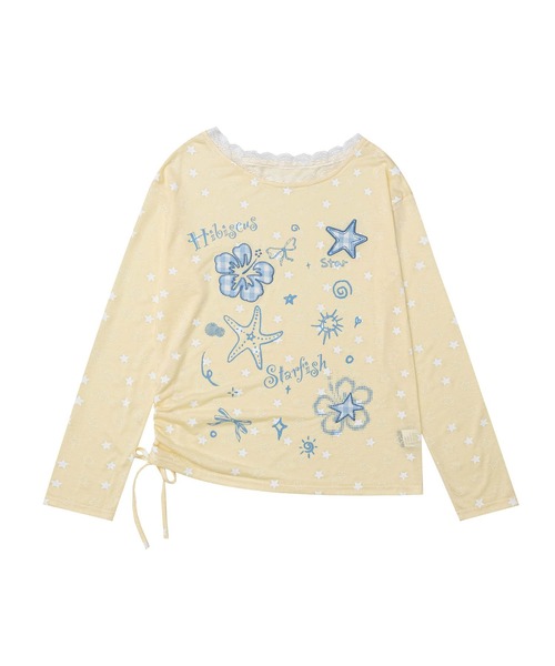 HOOK(フック)の「HOOK for girls 裾アシメシャーリング グラフィック ニットロンT(Tシャツ/カットソー・レディース・グレー/イエロー・FREE)」の16枚目の写真