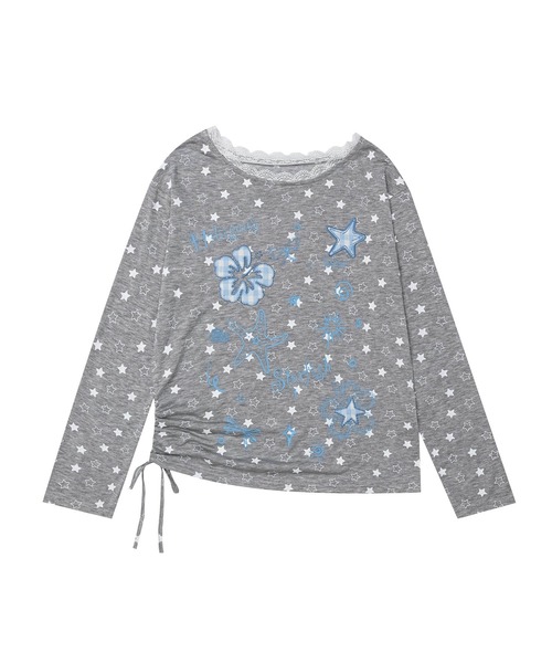HOOK(フック)の「HOOK for girls 裾アシメシャーリング グラフィック ニットロンT(Tシャツ/カットソー・レディース・グレー/イエロー・FREE)」の19枚目の写真