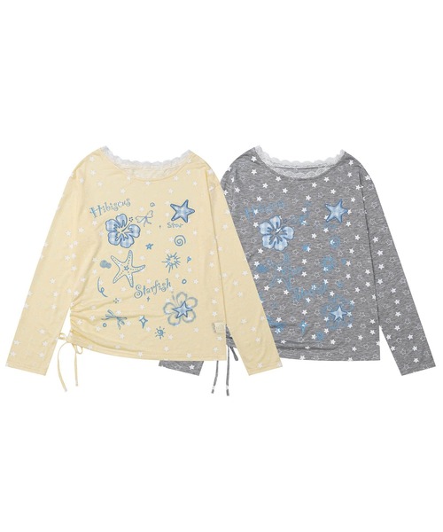 HOOK(フック)の「HOOK for girls 裾アシメシャーリング グラフィック ニットロンT(Tシャツ/カットソー・レディース・グレー/イエロー・FREE)」の20枚目の写真