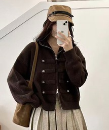 【秋冬新作】 ナポレオン風メタルボタン ハイネックジップニットカーディガン