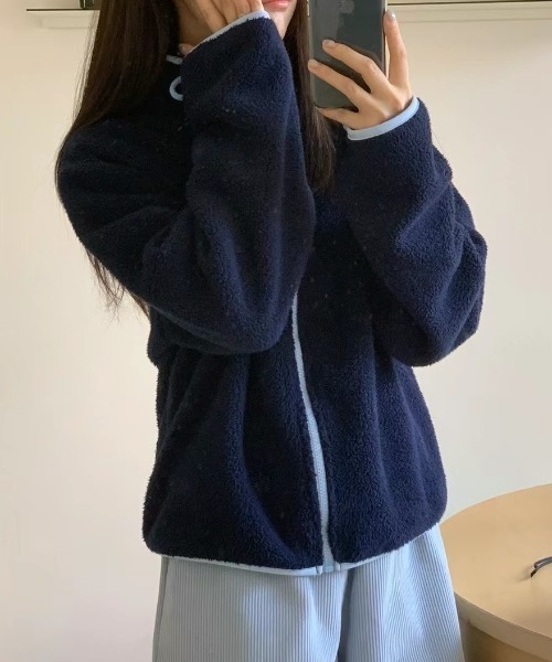 FLINEA(フリネア)の「スタンドカラー配色フリースジャケット(ブルゾン・レディース・ライトブラウン/イエロー/ネイビー・FREE)」の10枚目の写真