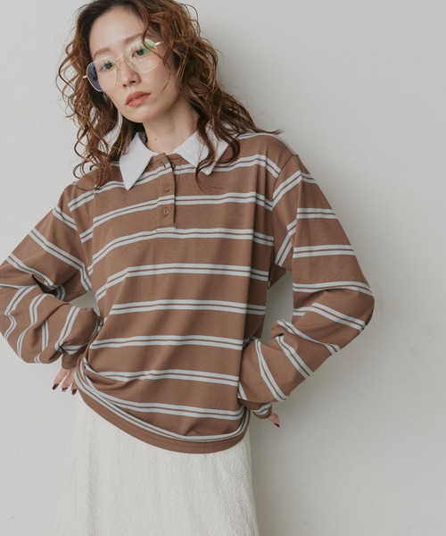 ad thie(アドティエ)の「ボーダー ラガー シャツ(ポロシャツ・レディース・ネイビー/カーキ/ブラウン・FREE)」の14枚目の写真