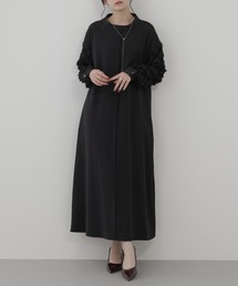 Miunelora フリンジジャガード袖切替ワンピース