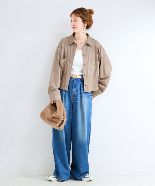 B.C STOCK(ベーセーストック)の「手洗い可 / フェイクスエードクロップ丈シャツ(シャツ/ブラウス・レディース・キャメル/チャコールグレー/ベージュ系その他・FREE)」の12枚目の写真