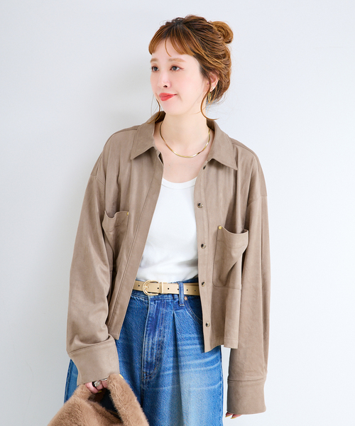B.C STOCK(ベーセーストック)の「手洗い可 / フェイクスエードクロップ丈シャツ(シャツ/ブラウス・レディース・キャメル/チャコールグレー/ベージュ系その他・FREE)」の16枚目の写真