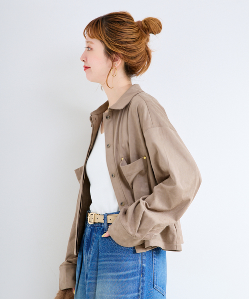 B.C STOCK(ベーセーストック)の「手洗い可 / フェイクスエードクロップ丈シャツ(シャツ/ブラウス・レディース・キャメル/チャコールグレー/ベージュ系その他・FREE)」の17枚目の写真