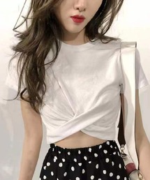 urbanfemine./ダンスウェア フロントクロス ショート丈 Tシャツ レディース 半袖 韓国風 レッスン着 U7700