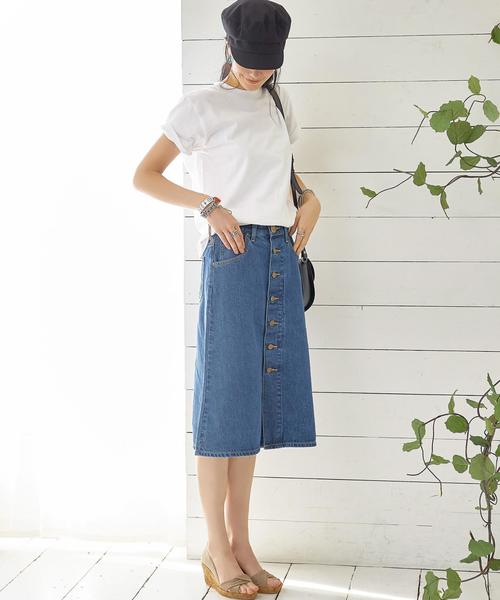 Lee（リー）の「[別注]CB LEE（リー）×GLR F/BUTTON デニム スカート◆（デニムスカート・レディース・ライトブルー/ネイビー・MEDIUM/SMALL）」の3枚目の写真