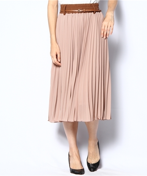 NANO universe（ナノユニバース）の「ベルト付シフォンプリーツSK（スカート・レディース・ピンクベージュ/ボルドー/グリーン・FREE）」の3枚目の写真