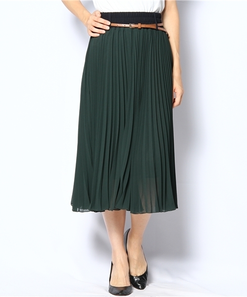 NANO universe（ナノユニバース）の「ベルト付シフォンプリーツSK（スカート・レディース・ピンクベージュ/ボルドー/グリーン・FREE）」の2枚目の写真