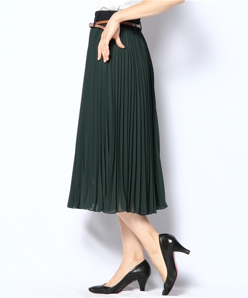 NANO universe（ナノユニバース）の「ベルト付シフォンプリーツSK（スカート・レディース・ピンクベージュ/ボルドー/グリーン・FREE）」の4枚目の写真