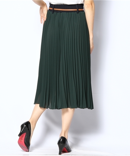 NANO universe（ナノユニバース）の「ベルト付シフォンプリーツSK（スカート・レディース・ピンクベージュ/ボルドー/グリーン・FREE）」の5枚目の写真