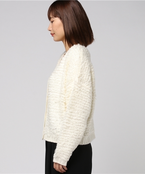 Honeys(ハニーズ)の「【モコモコ】ループ編カーディガン(カーディガン/ボレロ・レディース・ブラック/ブルー/ピンク/アイボリー/ボルドー・L/M)」の7枚目の写真