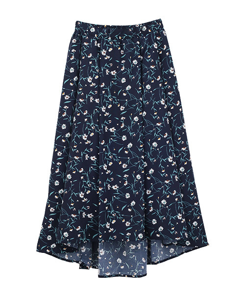 Luz Llena（ラズレナ）の「ポプリン素材・花柄アシンメトリーロングスカート（スカート・レディース・ネイビー/ブラウン・MEDIUM）」の11枚目の写真