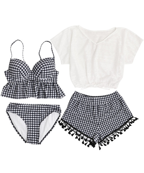 OSYAREVO（オシャレボ）の「4点セット ぺプラム フレア ガーリー リゾート セット 水着 レディース（水着・レディース・グリーン系その他/ブルー系その他/ホワイト×ブラック・MEDIUM/LARGE/X-LARGE）」の22枚目の写真