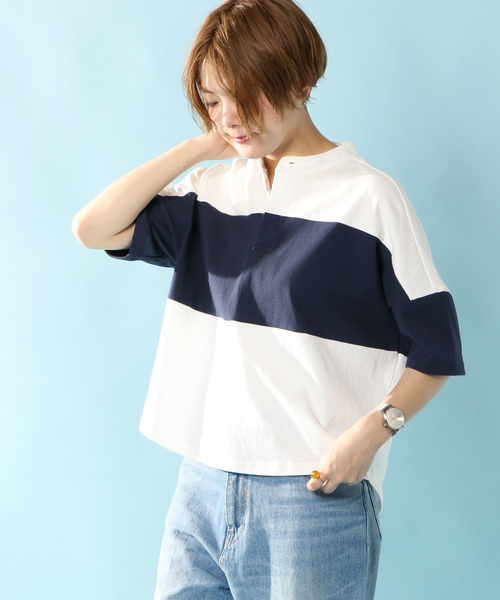 notch.(ノッチ)の「ラガーシャツ(Tシャツ/カットソー・レディース・オフホワイト/ブラック/パープル/ベージュ・M)」の2枚目の写真