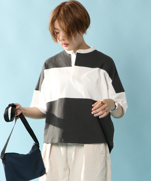 notch.(ノッチ)の「ラガーシャツ(Tシャツ/カットソー・レディース・オフホワイト/ブラック/パープル/ベージュ・M)」の3枚目の写真