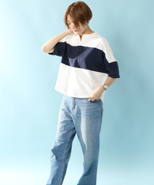 notch.(ノッチ)の「ラガーシャツ(Tシャツ/カットソー・レディース・オフホワイト/ブラック/パープル/ベージュ・M)」の6枚目の写真