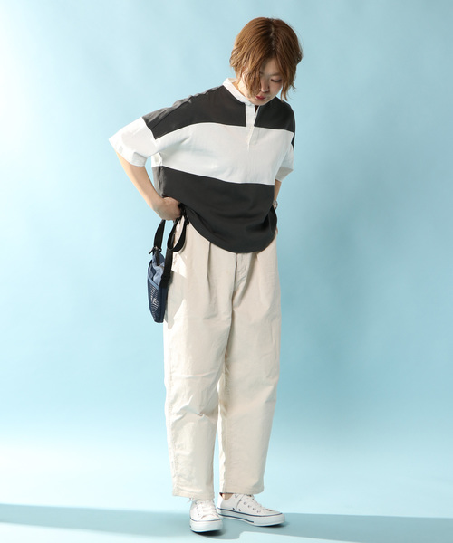 notch.(ノッチ)の「ラガーシャツ(Tシャツ/カットソー・レディース・オフホワイト/ブラック/パープル/ベージュ・M)」の9枚目の写真