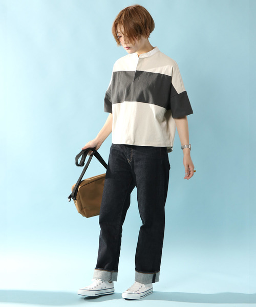 notch.(ノッチ)の「ラガーシャツ(Tシャツ/カットソー・レディース・オフホワイト/ブラック/パープル/ベージュ・M)」の10枚目の写真