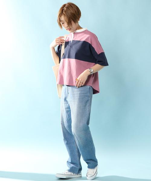 notch.(ノッチ)の「ラガーシャツ(Tシャツ/カットソー・レディース・オフホワイト/ブラック/パープル/ベージュ・M)」の15枚目の写真