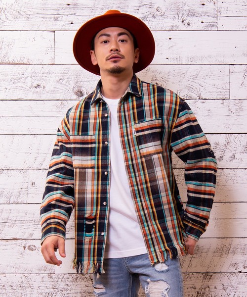 #Re:room(リルーム)の「ヴィンテージスウィッチチェック ビッグフランネルシャツ(シャツ/ブラウス・メンズ・ネイビー/イエロー/オレンジ/グリーン・SMALL/MEDIUM)」の2枚目の写真