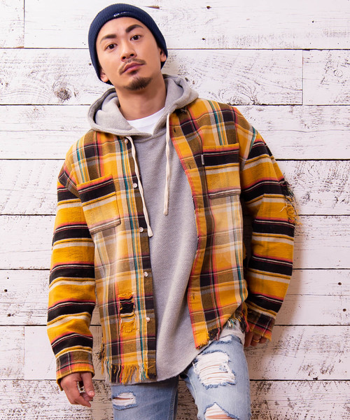 #Re:room(リルーム)の「ヴィンテージスウィッチチェック ビッグフランネルシャツ(シャツ/ブラウス・メンズ・ネイビー/イエロー/オレンジ/グリーン・SMALL/MEDIUM)」の3枚目の写真