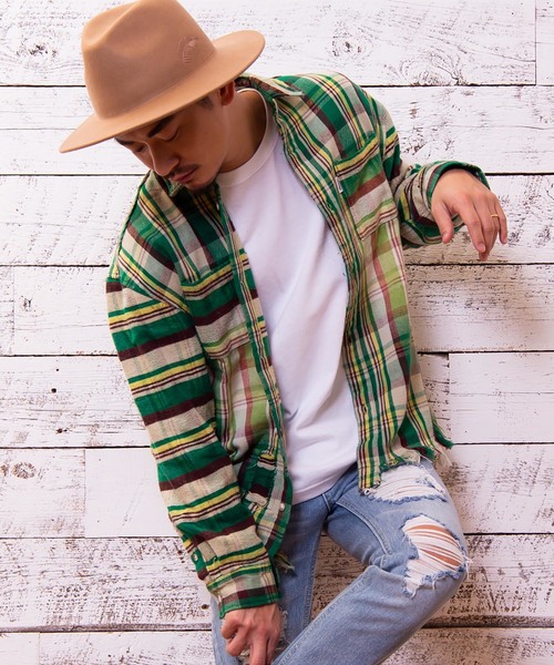 #Re:room(リルーム)の「ヴィンテージスウィッチチェック ビッグフランネルシャツ(シャツ/ブラウス・メンズ・ネイビー/イエロー/オレンジ/グリーン・SMALL/MEDIUM)」の1枚目の写真