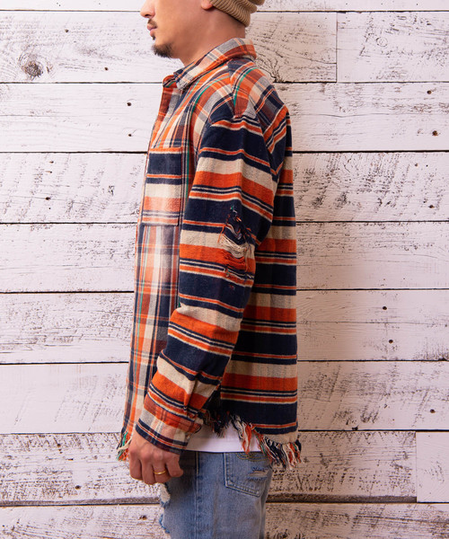 #Re:room(リルーム)の「ヴィンテージスウィッチチェック ビッグフランネルシャツ(シャツ/ブラウス・メンズ・ネイビー/イエロー/オレンジ/グリーン・SMALL/MEDIUM)」の15枚目の写真