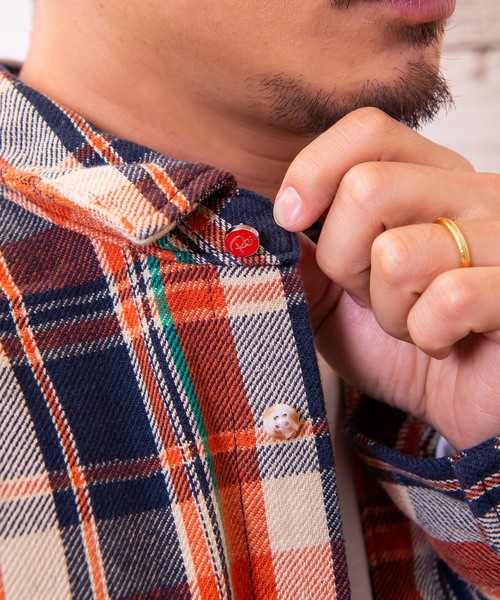 #Re:room(リルーム)の「ヴィンテージスウィッチチェック ビッグフランネルシャツ(シャツ/ブラウス・メンズ・ネイビー/イエロー/オレンジ/グリーン・SMALL/MEDIUM)」の14枚目の写真