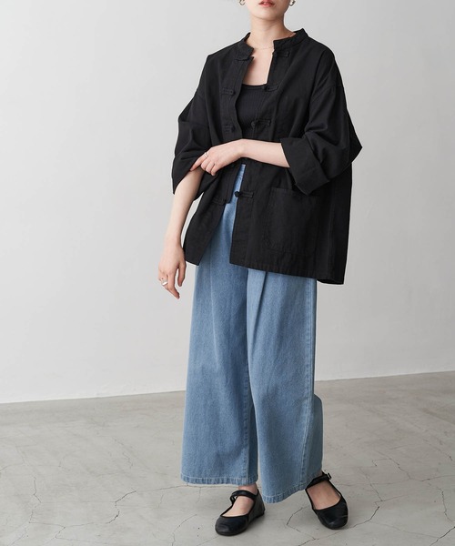 Chaco closet（チャコ クローゼット）の「タック入りハイウエストストレッチデニムワイドパンツ（デニムパンツ・レディース・サックスブルー/ネイビー/ブラック/ブルー・FREE）」の14枚目の写真